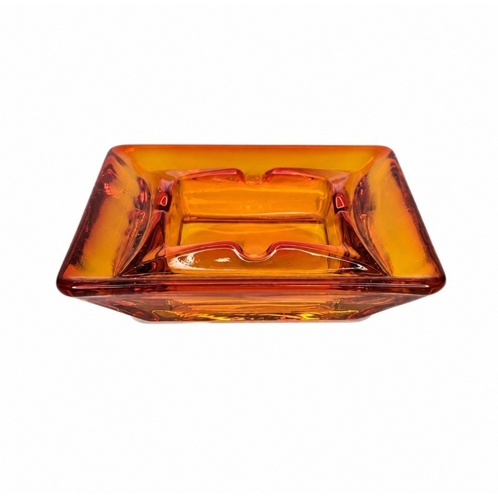 Vintage Orange Art Glass Square Ashtray 4" x 4" Mid-Century Modern MCM Decor